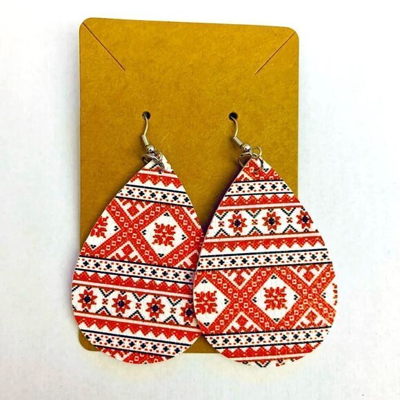 Women’s Faux Leather Teardrop Dangle Various Christmas Pattern Earrings - Picture 1 of 1